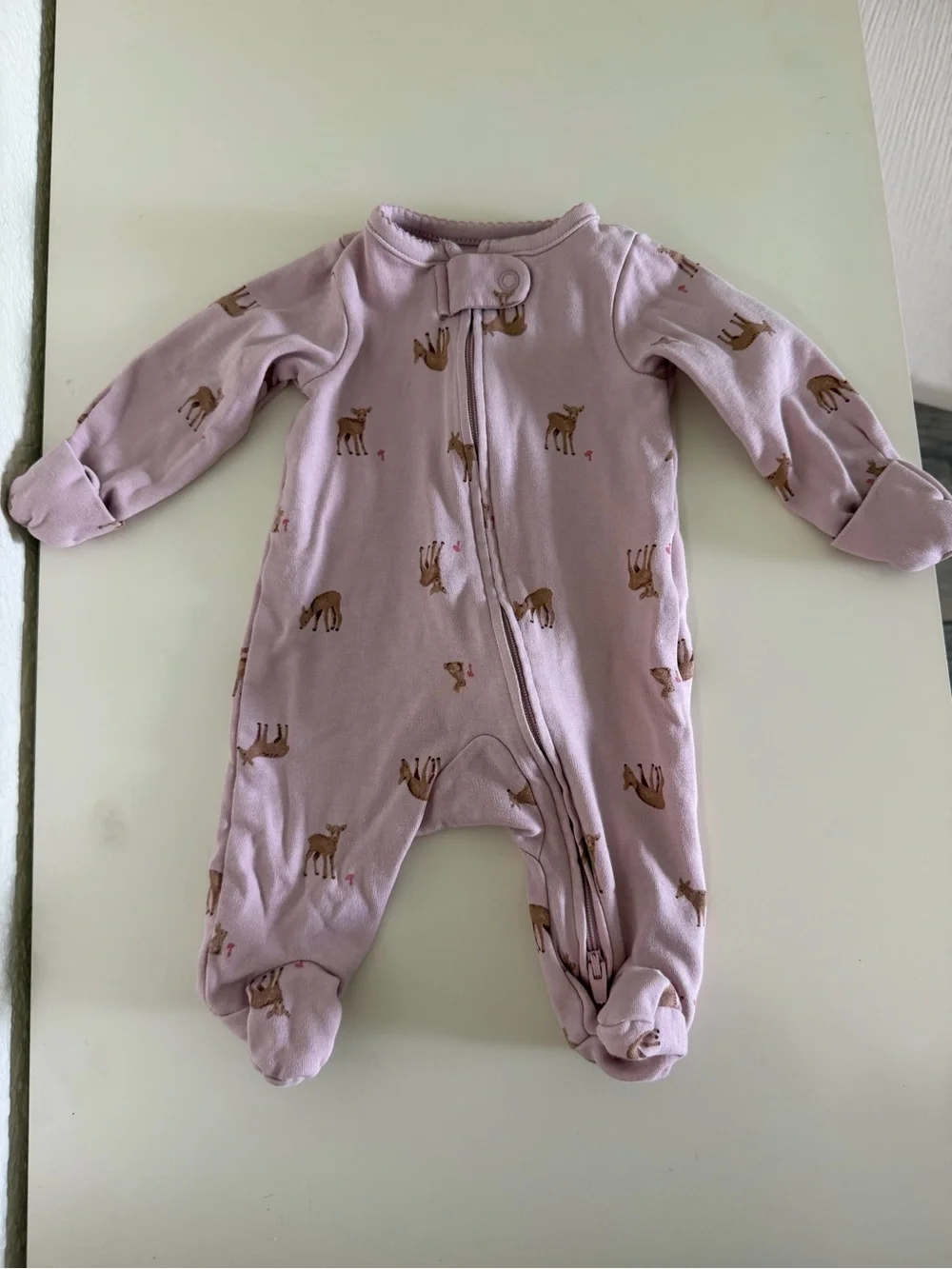 Carter's Mauve Deer-Print Footed One-Piece